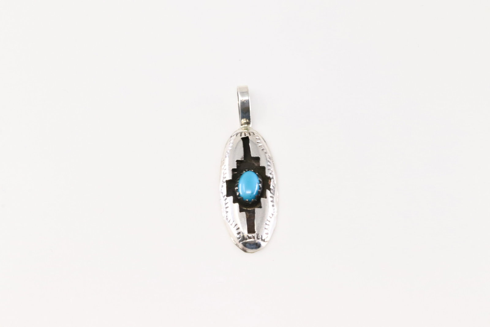 Native America Navajo Sterling Silver Turquoise Pendant By Felix Perry.: This is a Native America Navajo Sterling Silver Turquoise Pendant By Felix Perry.