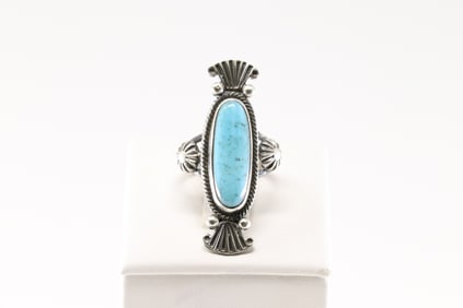 Native America Navajo Sterling Silver Turquoise Ring By Maritta Benally.
