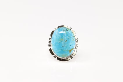 Native America Navajo Sterling Silver Turquoise Ring By Jimny Garcia.