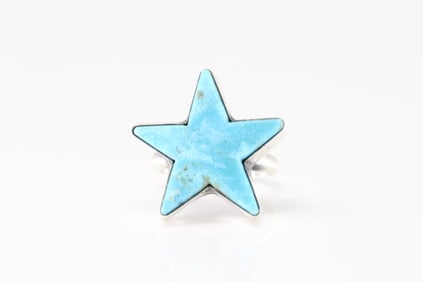 Native America Navajo Sterling Silver Kingman Turquoise Star Ring By Dixon.