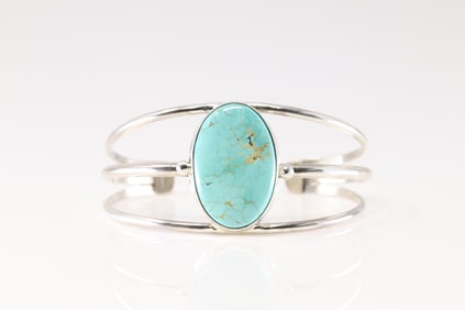 Native America Navajo Sterling Silver Turquoise Bracelet Cuff By Tina Benally.