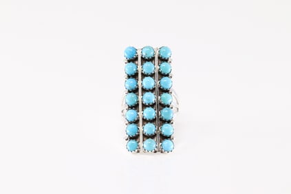 Native America Navajo Sterling Silver Turquoise Ring By Kenny Lonjose.