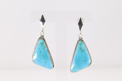 Native America Navajo Sterling Silver Turquoise Post / Dangling Earring's By Mike Smith.