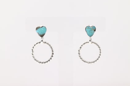 Native America Navajo Sterling Silver Turquoise Heart Post / Dangling Earring's By Annette Martinez.
