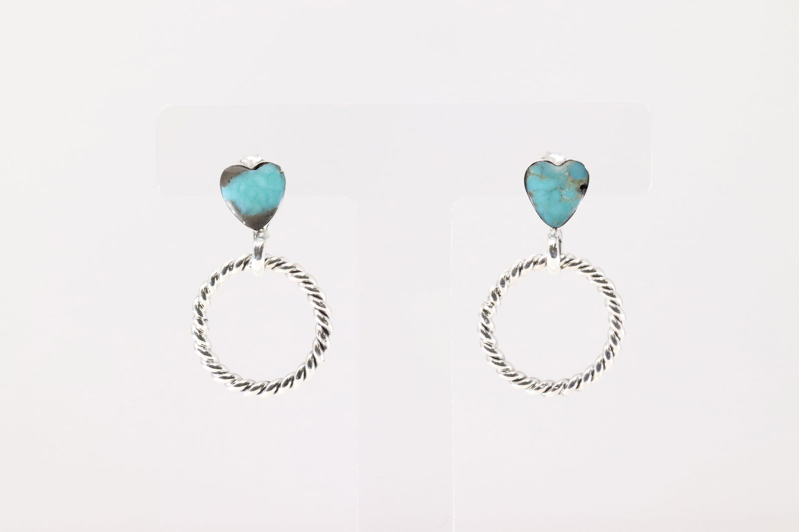 Native America Navajo Sterling Silver Turquoise Heart Post / Dangling Earring's By Annette Martinez. (1 of 4)