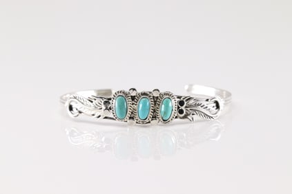 Native America Navajo Sterling Silver Turquoise Bracelet Cuff By Andrew Vandever.