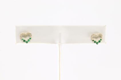 Emerald & Diamond Heart Stud Earring 14Kt.