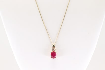 Ruby / Garnet & Diamond Pendant / Necklace 14Kt.