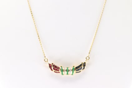 Multi-Color Gemstone & Diamond Necklace 18Kt.