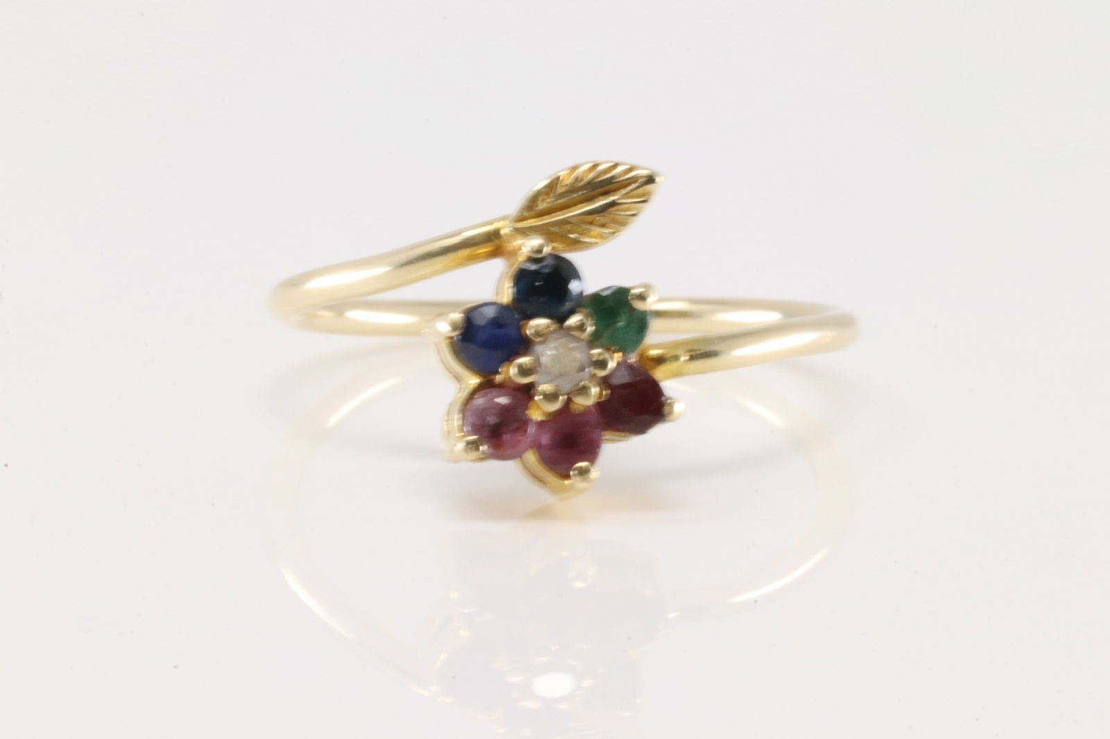 Multi-Color Gemstone and Diamond Flower Ring 14Kt. (1 of 4)