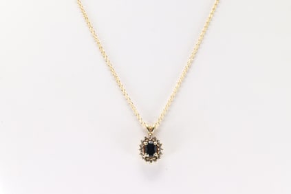 Sapphire & Diamond Pendant / Necklace 14Kt.