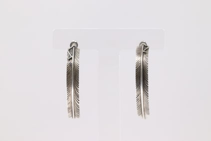 Native America Navajo Sterling Silver Feather Hoop Earring's By Cris Charley.