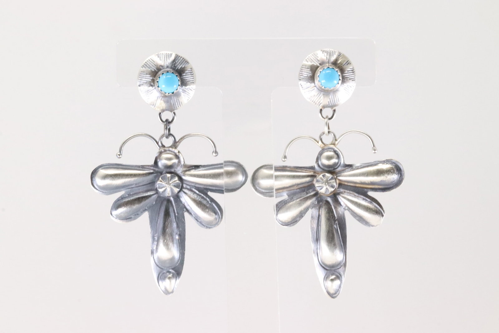 Native America Navajo Sterling Silver Turquoise Post / Dangling Earring's By Tim Yazzie.: This is a Native America Navajo Sterling Silver Turquoise Post / Dangling Earring's By Tim Yazzie.