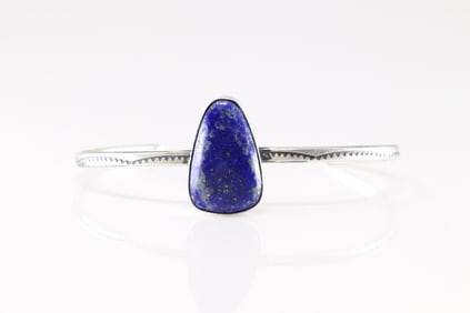 Native America Navajo Sterling Silver Lapis Stone Bracelet Cuff By Donovan Skeets.