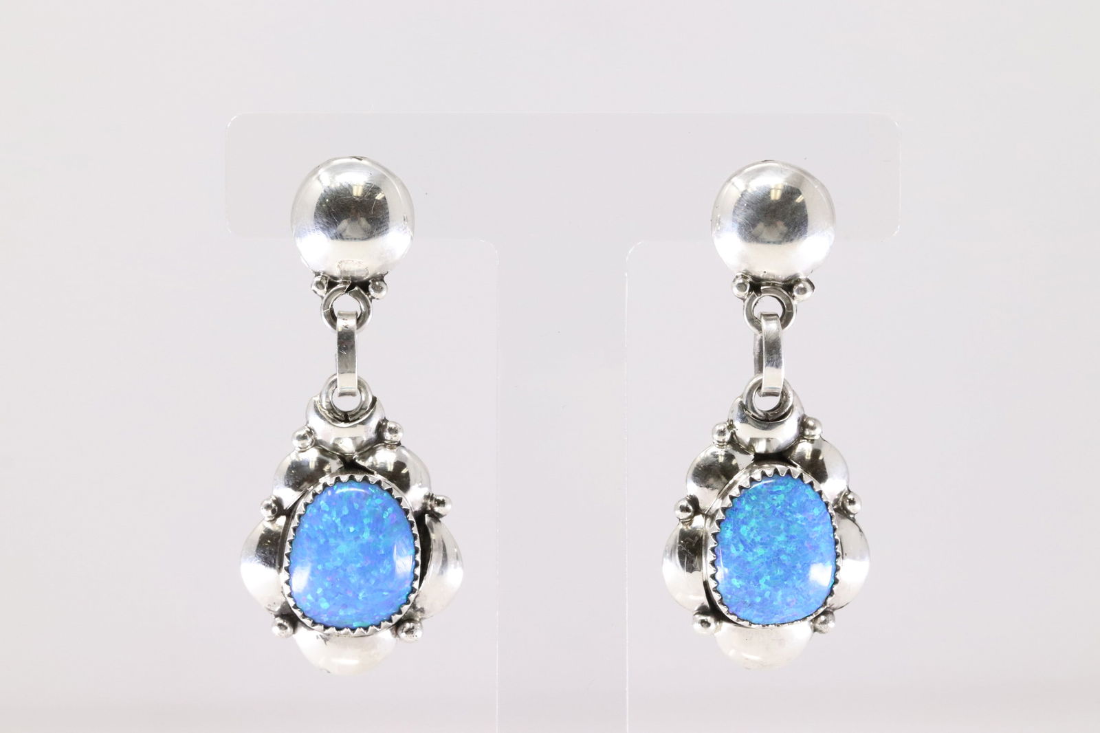 Native America Navajo Sterling Silver Synthetic Blue Opal Post / Dangling Earring's By C.N. (1 of 4)