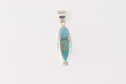 Native America Navajo Sterling Silver Number 8 Turquoise Pendant By Brandon Etcitty.