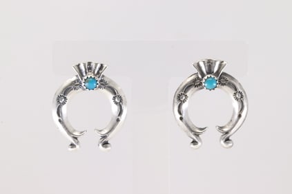 Native America Navajo Sterling Silver Turquoise Naja Post Earring's By Adrienne Gordan.