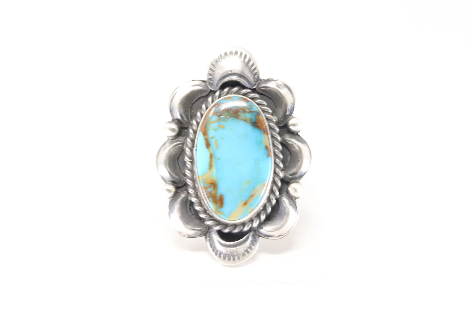 Native American Navajo Sterling Silver Kingman Turquoise Ring By T.L. (1 of 4)