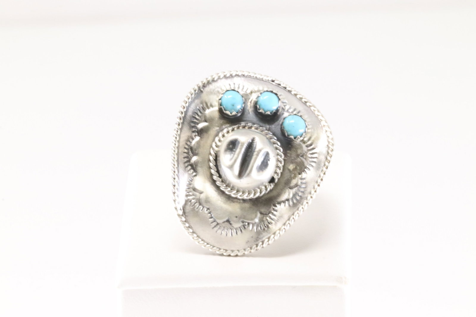 Native America Navajo Sterling Silver Turquoise Cowboy Hat Ring By Bobby Platero.: This is a Native America Navajo Sterling Silver Turquoise Cowboy Hat Ring By Bobby Platero. Ring size: 5.50.