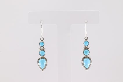 Native America Navajo Sterling Silver Turquoise Dangling Earring's By Gary Shorty.