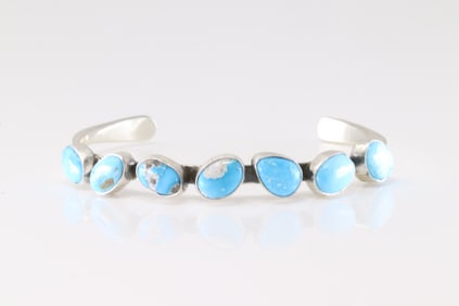 Native America Navajo Sterling Silver Turquoise Bracelet Cuff By Verley Betone.