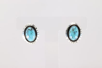 Native America Navajo Sterling Silver Turquoise Post Earring's By Amos Begay.