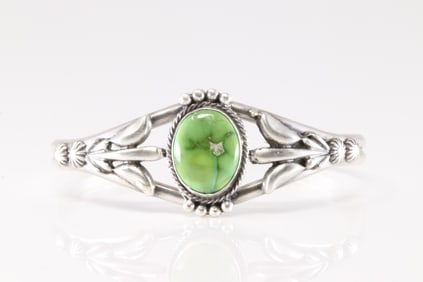 Native America Navajo Sterling Silver Turquoise Bracelet Cuff By Bobby Platero.