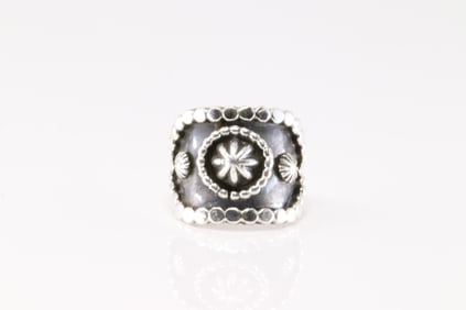 Native America Navajo Sterling Silver Solid Stamped Ring By Andrew Vandever.