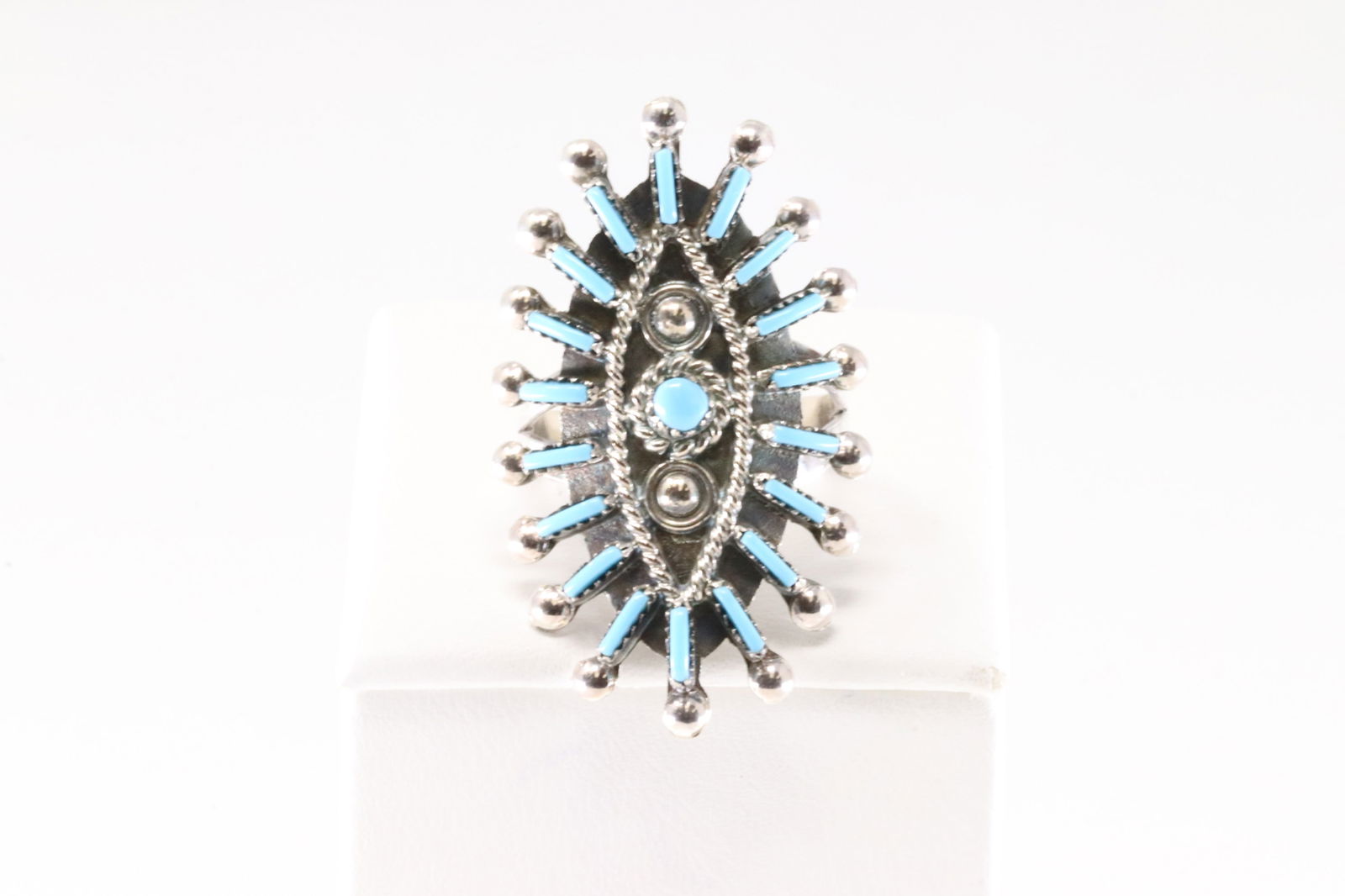 Native America Zuni Sterling Silver Turquoise Needlepoint Ring By Philander Gia. (1 of 4)