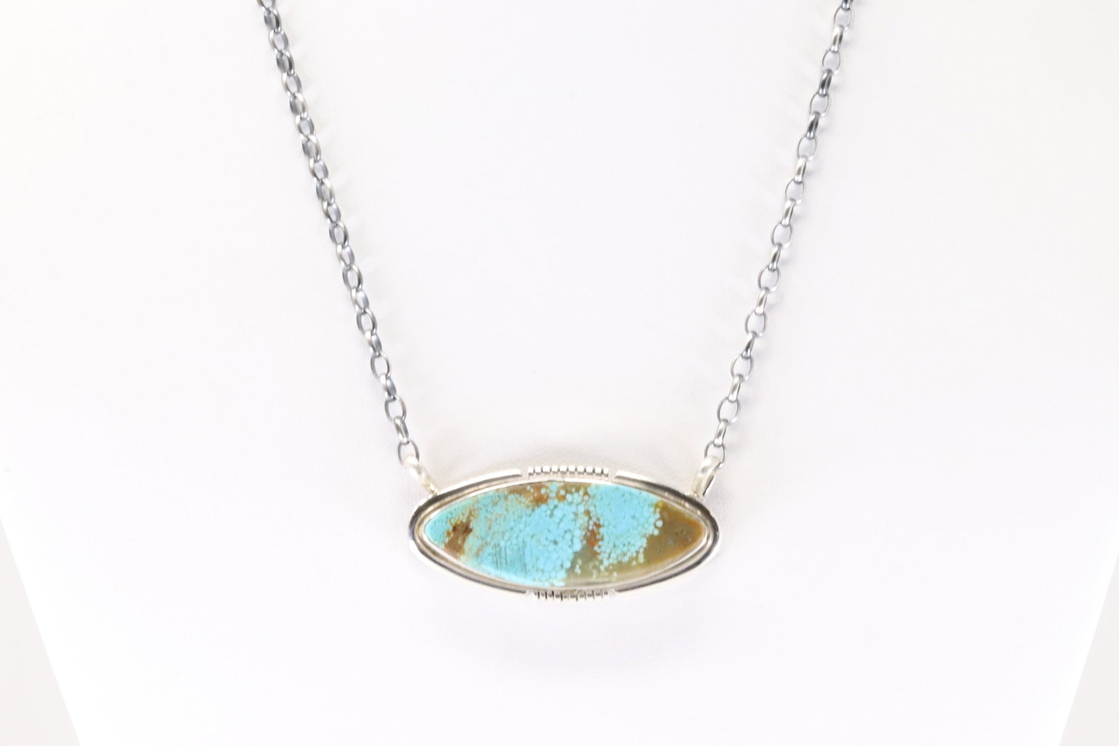 Native America Navajo Sterling Silver Number 8 Turquoise Necklace By Steve Francisco.: This is a Native America Navajo Sterling Silver Number 8 Turquoise Necklace By Steve Francisco. Necklace length: 16.00"