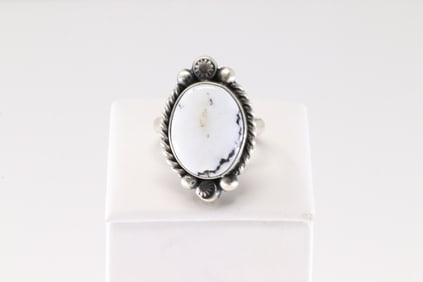 Native America Navajo Sterling Silver White Buffalo Ring By Eugene Belone.