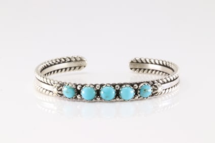 Native America Navajo Sterling Silver Turquoise Bracelet Cuff By R.King.
