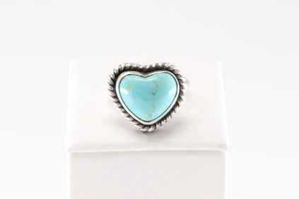 Native America Navajo Sterling Silver Turquoise Heart Ring By Dixon.