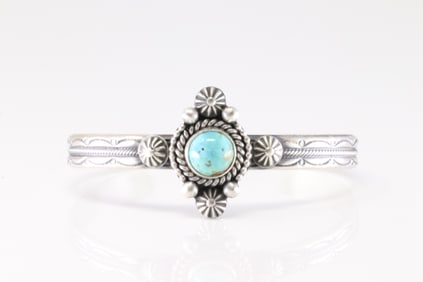 Native America Navajo Sterling Silver Turquoise Bracelet Cuff By MC.
