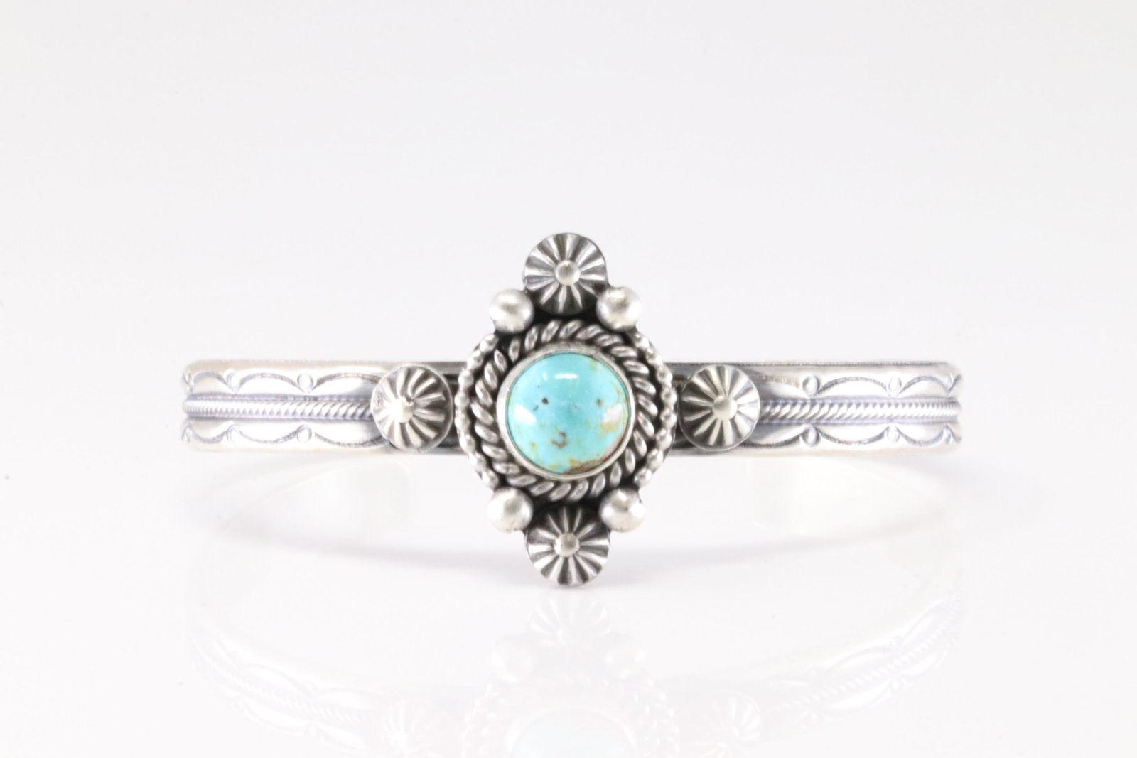 Native America Navajo Sterling Silver Turquoise Bracelet Cuff By MC.: This is a Native America Navajo Sterling Silver Turquoise Bracelet Cuff By MC.