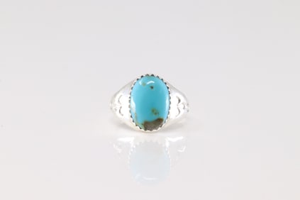 Native America Navajo Sterling Silver Turquoise Ring By M.L.