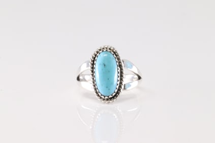 Native America Navajo Sterling Silver Turquoise Ring By Jerold Joe.