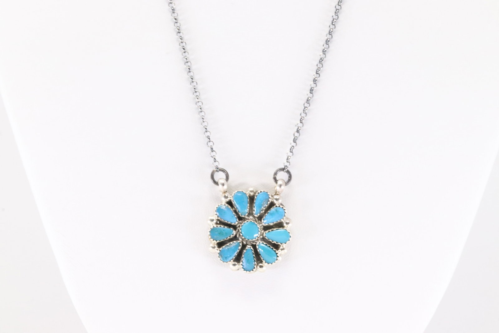Native America Navajo Sterling Silver Turquoise Flower Necklace By Alicia Wilson. (1 of 4)