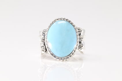 Native America Navajo Sterling Silver Turquoise Ring By Grace Kenneth.