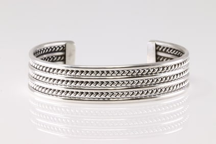 Native America Navajo Sterling Silver Solid Bracelet cuff By Elaine Tahe.