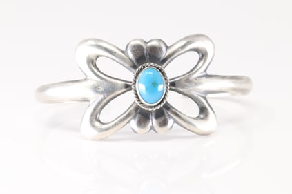 Native American Navajo Sterling Silver Kingman Turquoise Bracelet Cuff By Rena Begay.