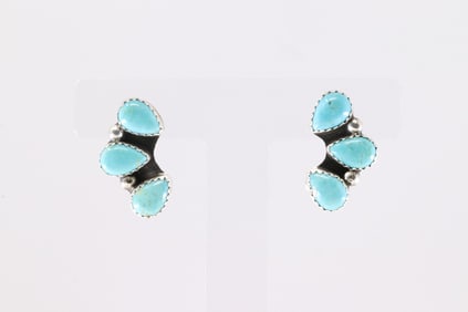 Native American Navajo Sterling Silver Kingman Turquoise Post Earring's By Maxine Ramirez.