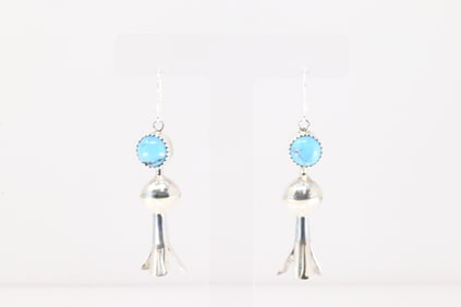 Native America Navajo Sterling Silver Turquoise Blossom Dangling Earring's By Emily Tsosie.