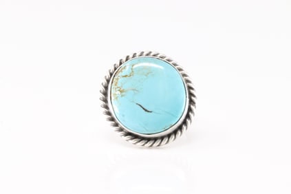 Native America Navajo Sterling Silver Kingman Turquoise Ring By Dixon.