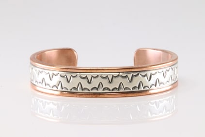 Native America Navajo Sterling Silver Copper Bracelet Cuff By Wylie Secatero.