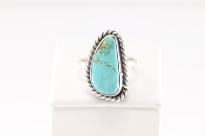 Native America Navajo Sterling Silver Turquoise Ring By Dixon.