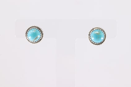 Native America Navajo Sterling Silver Kingman Turquoise Post Earring's By Esther White.