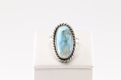 Native America Navajo Sterling Silver Larimar Turquoise Ring By Dixon.