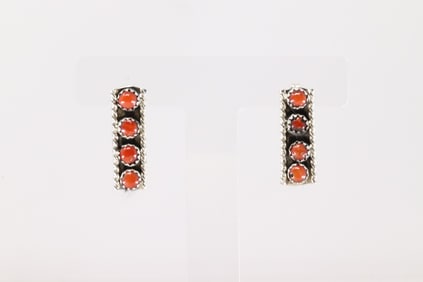 Native America Navajo Sterling Silver Coral Post Earring's By Janic Spencer.