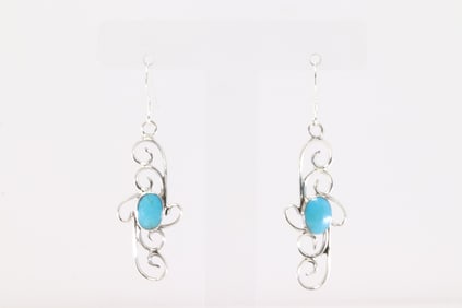 Native America Navajo Sterling Silver Turquoise Dangling Earring's By Sheena Jack.